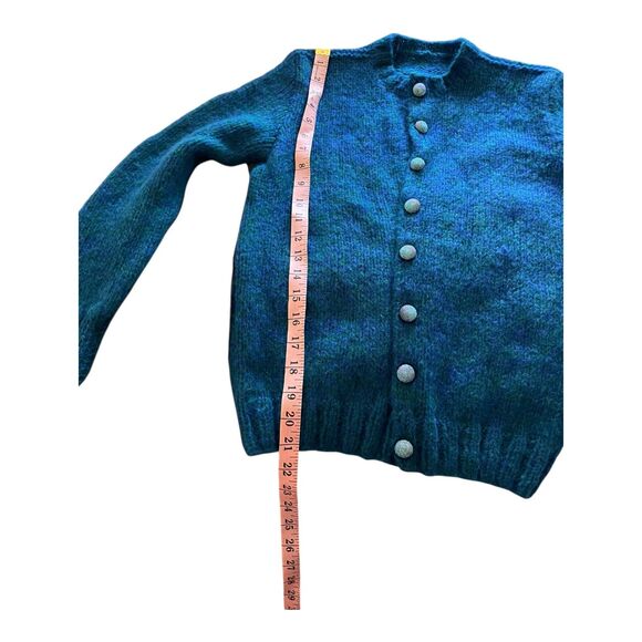 Vintage wool blend teal blue green handknit button up cardigan XS/S - Picture 8 of 9